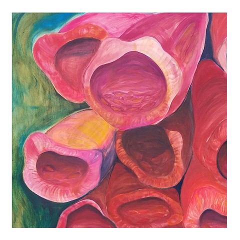 Oil painting of a foxglove plant by Katlynne Hummell Underhill at the University of Iowa