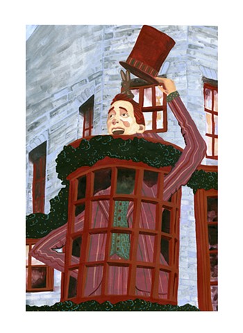 Painting of Weasleys Wizard Wheezes at the Wizarding World in Orlando Florida. Watercolor and gouache on paper, by Katlynne Hummell Underhill.
