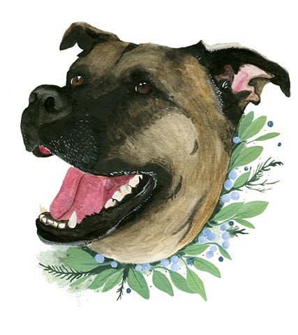 Commissioned pet portrait. Watercolor and gouache on paper, by Katlynne Hummell Underhill.