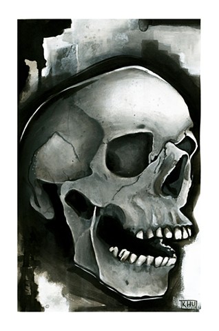 Ink skull painting by Katlynne Hummell Underhill. Katlynne Hummell. Katlynne Underhill. Iowa Artist. Skull painting. Skull drawing. Ink skull