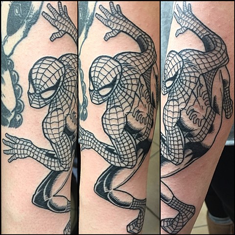 Spiderman tattoo by Mike Bianco, Morningstar Tattoo, Belmont, Bay Area, California