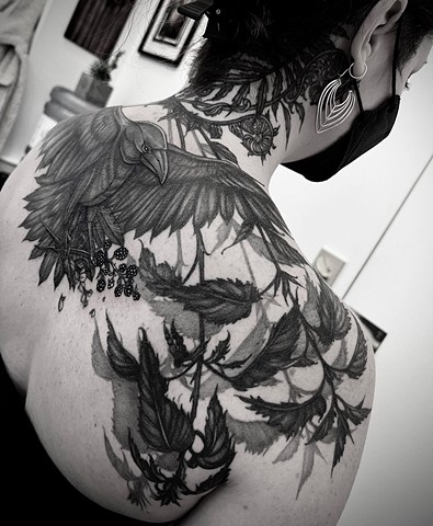 Raven Tattoo by Megan Meow, Morningstar Tattoo Parlor, Belmont, Bay Area, California