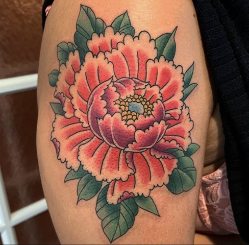 Peony Flower by Jordan LeFever, Morningstar Tattoo, Belmont, Bay Area, California