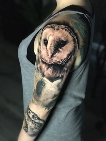 Owl Tattoo by Michael Ascarie, Morningstar Tattoo, Belmont, Bay Area, California