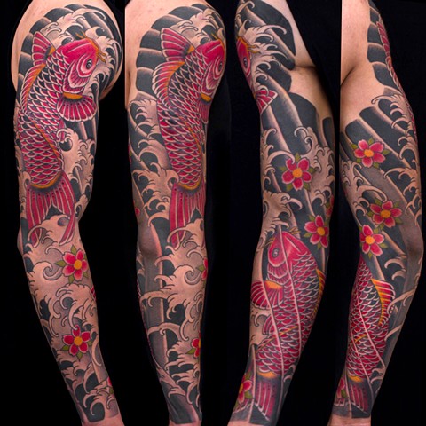 Koi Fish Sleeve by Stefan Johnsson, Morningstar Tattoo, Belmont, Bay Area, California