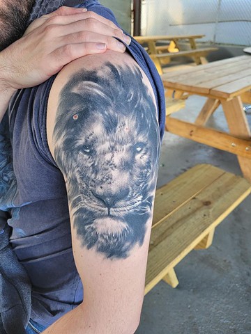 Lion Tattoo by Michael Ascarie, Morningstar Tattoo, Belmont, Bay Area, California