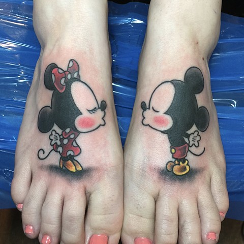 Mini and Mickey Mouse tattoo by Mike Bianco, Morningstar Tattoo, Belmont, Bay Area, California
