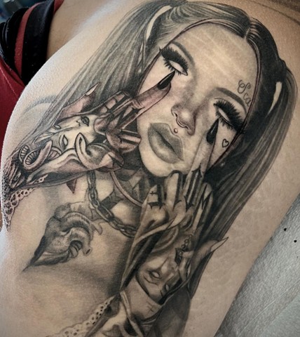 Punk Rock Girl Tattoo by Megan Meow, Morningstar Tattoo Parlor, Belmont, Bay Area, California