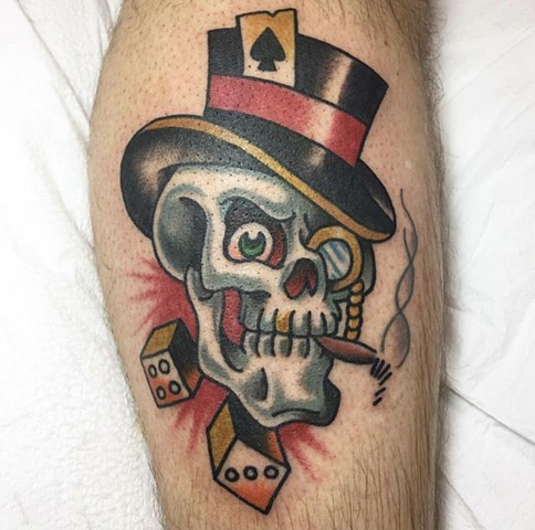 Skull and Tophat by Jordan LeFever, Morningstar Tattoo, Belmont, Bay Area, California