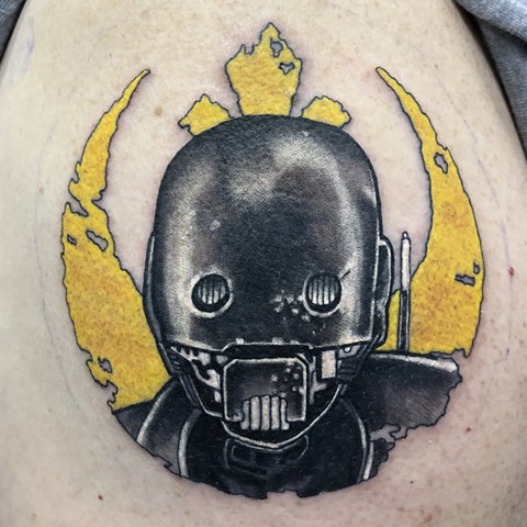 Star Wars K2SO tattoo by Mike Bianco, Morningstar Tattoo, Belmont, Bay Area, California