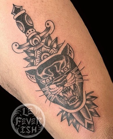 Panther and Dagger by Jordan LeFever, Morningstar Tattoo, Belmont, Bay Area, California