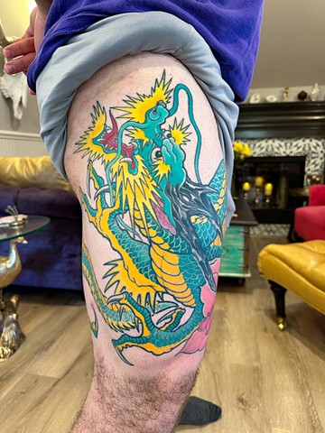 Green Dragon Tattoo by Adam Sky, Morningstar Tattoo, Belmont, Bay Area, California