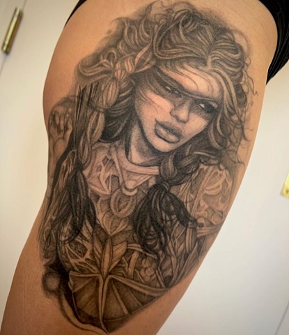 Warrior Woman Tattoo by Megan Meow, Morningstar Tattoo Parlor, Belmont, Bay Area, California