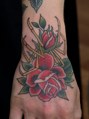 Rose Spider by Stefan Johnsson, Morningstar Tattoo, Belmont, Bay Area, California
