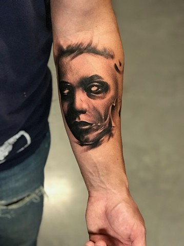 Ghost Face Tattoo by Michael Ascarie, Morningstar Tattoo, Belmont, Bay Area, California