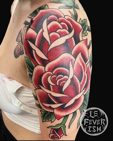 Two Roses by Jordan LeFever, Morningstar Tattoo, Belmont, Bay Area, California