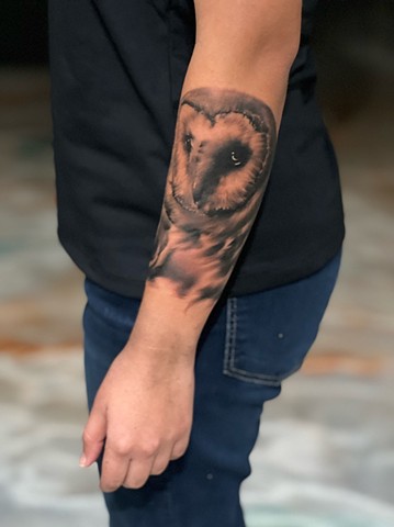 Owl Tattoo by Michael Ascarie, Morningstar Tattoo, Belmont, Bay Area, California