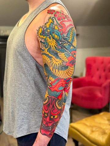 Dragon Sleeve Tattoo by Adam Sky, Morningstar Tattoo Parlor, Belmont, Bay Area, California