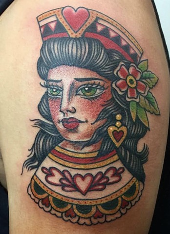 Queen of Hearts by Jordan LeFever, Morningstar Tattoo, Belmont, Bay Area, California
