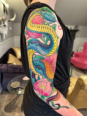 Snake Tattoo by Adam Sky, Morningstar Tattoo Parlor, Belmont, Bay Area, California