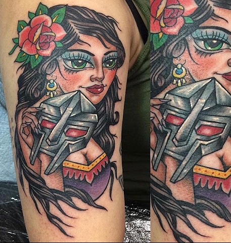 MF Doom Girl by Jordan LeFever, Morningstar Tattoo, Belmont, Bay Area, California