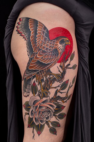 Hawk by Stefan Johnsson, Morningstar Tattoo, Belmont, Bay Area, California