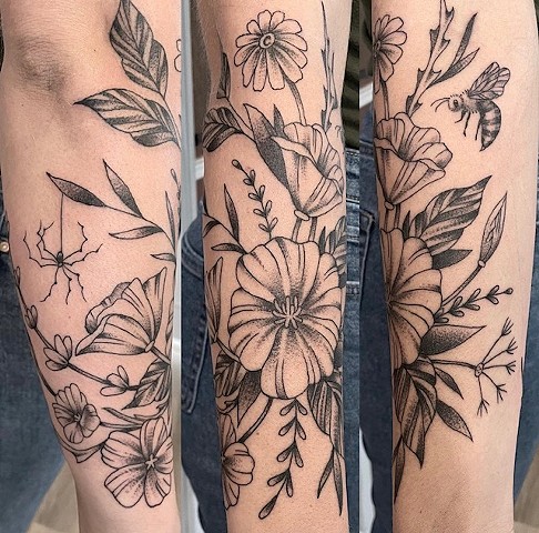 Flowers by Jordan LeFever, Morningstar Tattoo, Belmont, Bay Area, California