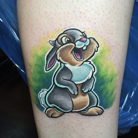 Thumper tattoo by Mike Bianco, Morningstar Tattoo, Belmont, Bay Area, California