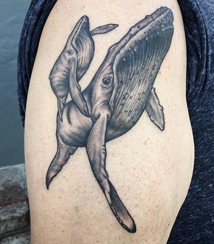 Grey Whales by Jordan LeFever, Morningstar Tattoo, Belmont, Bay Area, California