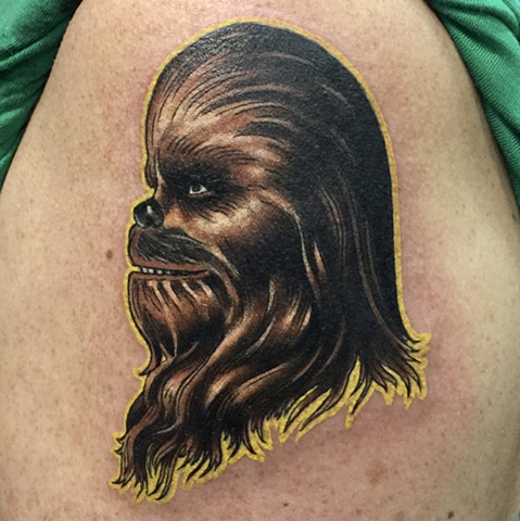 Chewbacca tattoo by Mike Bianco, Morningstar Tattoo, Belmont, Bay Area, California