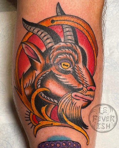 Goat by Jordan LeFever, Morningstar Tattoo, Belmont, Bay Area, California
