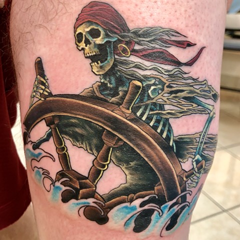 Skeleton Pirate tattoo by Mike Bianco, Morningstar Tattoo, Belmont, Bay Area, California