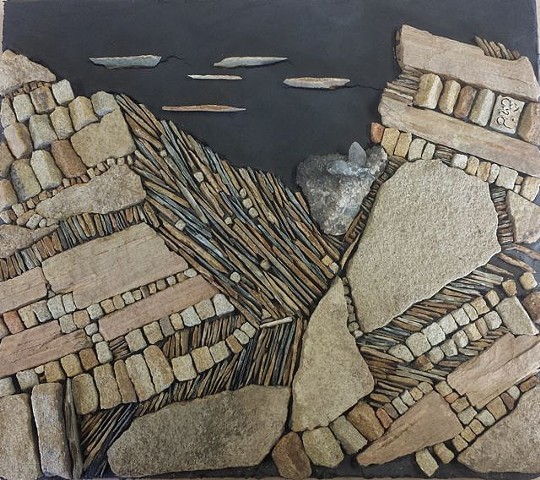 A Rocky Mountain landscape  abstraction showing a distant peak.