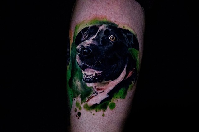 I love tattooing dog portraits and how could you not love this guys cute face!!