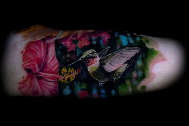 humming bird with some hibiscus flowers I had the pleasure of completing recently 