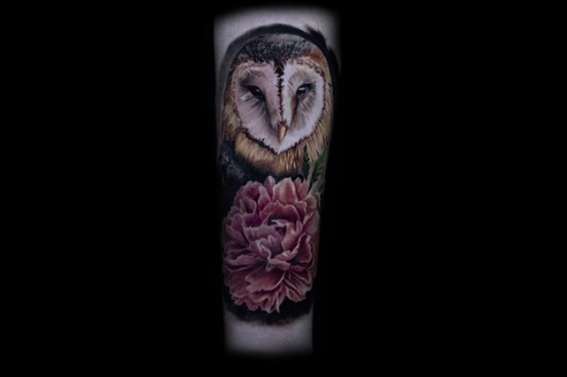 Barn owl and peony tattoo I had a really fun time creating!