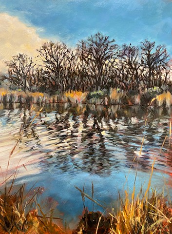 Bosque Pond, oil on panel, Paul Akmajian
