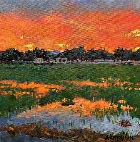 Los Poblanos Sunset #1, Paul Akmajian, oil on canvas 2020
