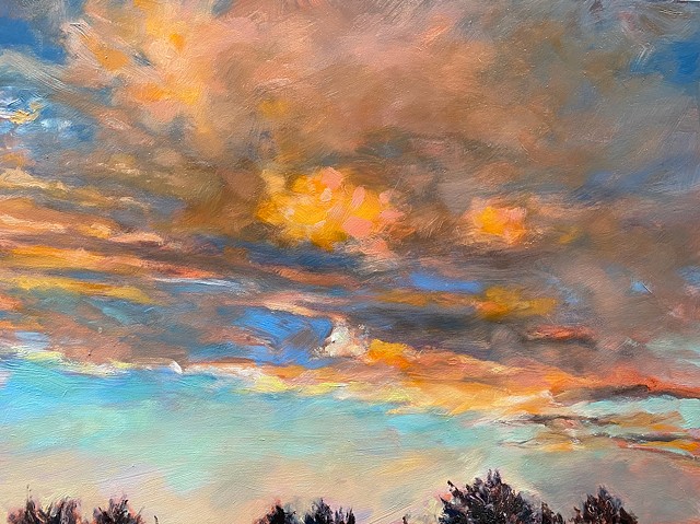 Winter Sunset, Paul Akmajian, oil on panel