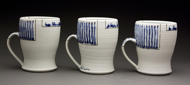 Three cups with handle