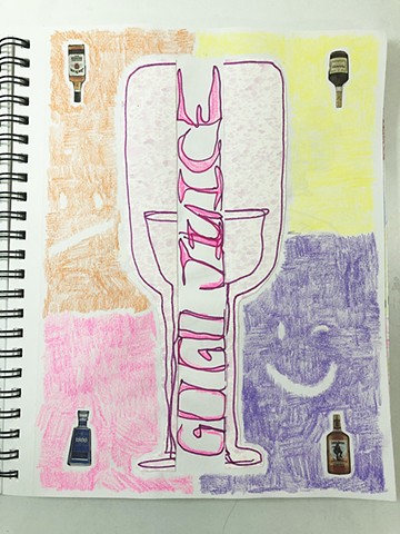 collage, marker, watercolor, colored pencil