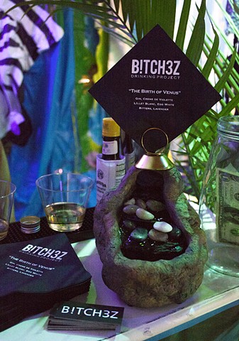 Custom B!TCH3Z beverage napkins in collaboration with artist Sofia Moreno for the exhibition "Tropical Winter" at David Weinberg Gallery, 2015.