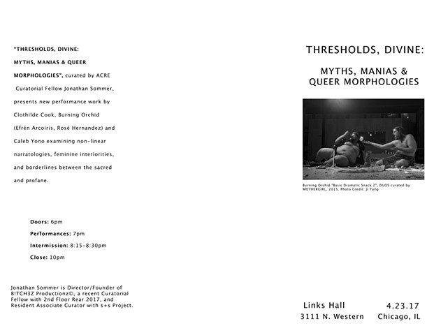 Thresholds Divine: Myths, Manias & Queer Morphologies, Front Cover of Program