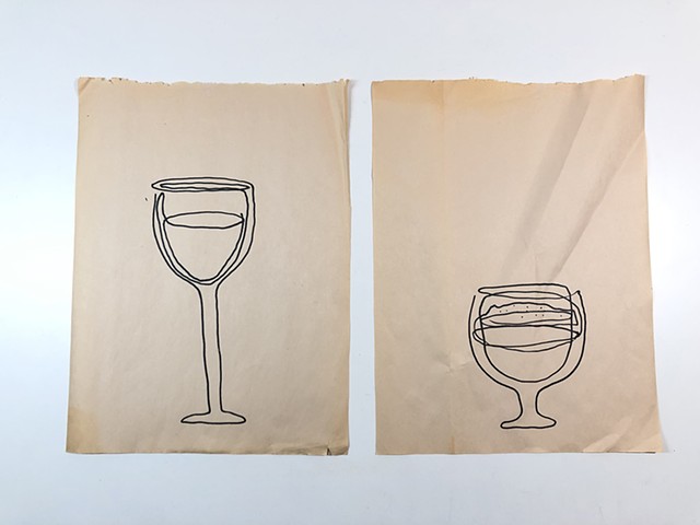 Cocktails #1 & #2, Marker on Newsprint, 9" x 12" each