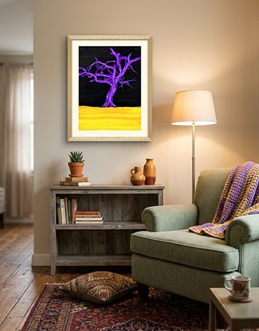 Purple tree on yellow ground