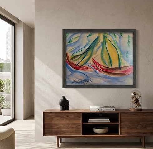 Lahaina Harbor pastel drawing 