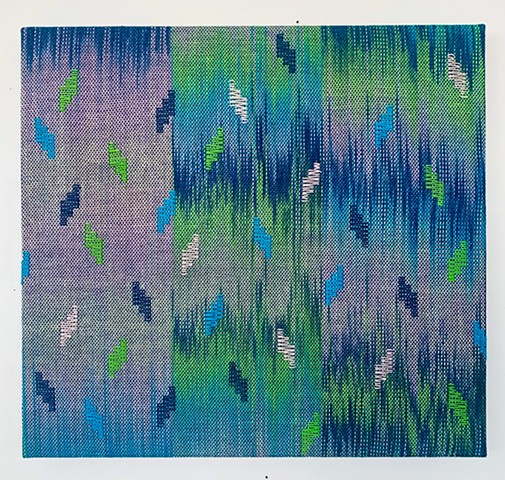 untitled (painted yarn: navy cerulean, lime, and blush pink #1)