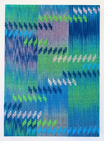 untitled (painted yarn: navy cerulean, lime, and blush pink #2)