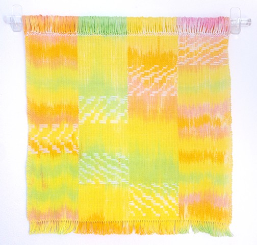 untitled (painted yarn: lemon, lime, bubblegum, marigold; lemon weft)