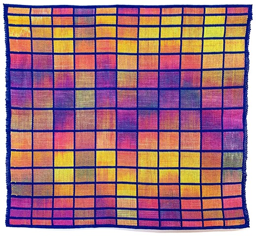 untitled (painted yarn: cobalt, lemon, magenta, violet, marigold #1)